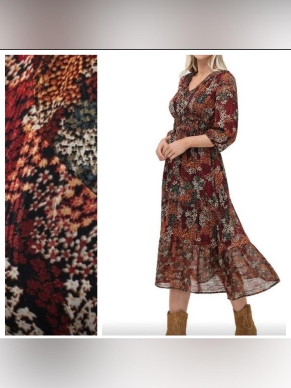 Frye Women's Floral Midi Dress - Red and Black with Gold accents Size Small NWT